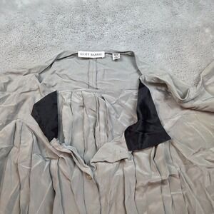 VTG Scott Barrie Silk Blouse Womens Sz 6‎ Gray Pleated 3/4 Sleeve Button Up Top